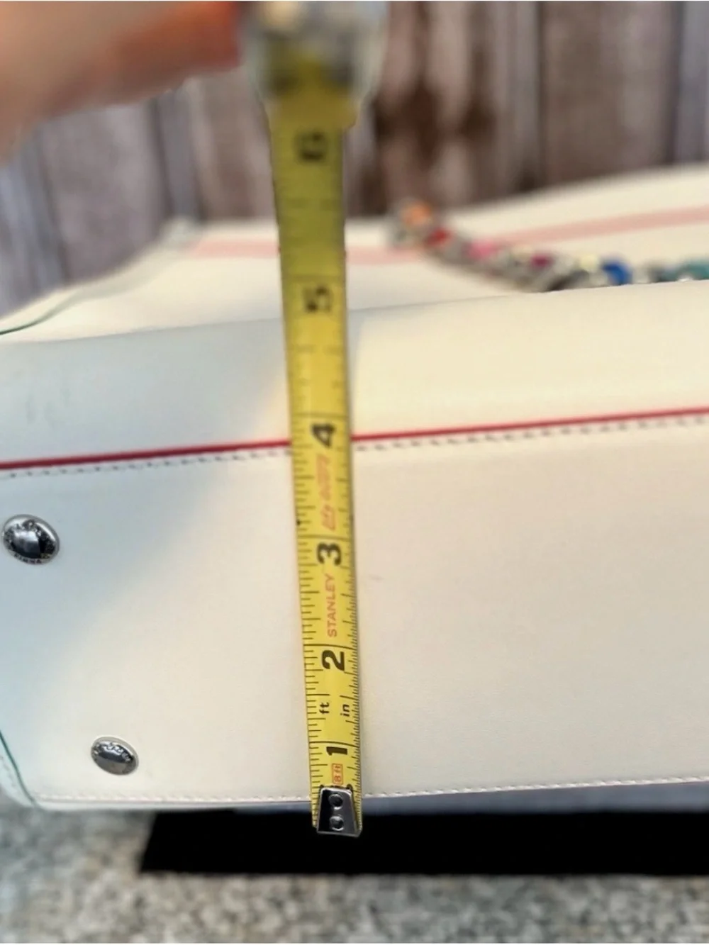 Karl Lagerfeld Large White Leather Carry-All Tote Laptop Purse Bag Rainbow Chain